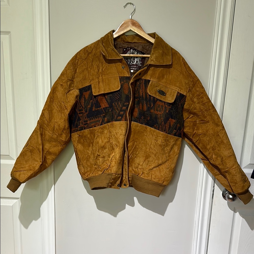 Brown and Black Bomber Jacket with faux Suede